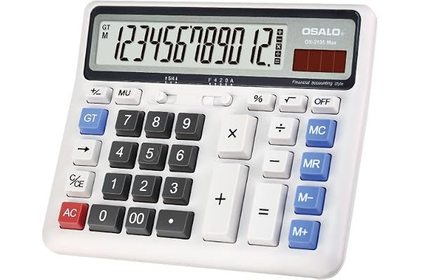 Desktop Calculator Extra Large LCD Display 12-Digit Big Number Accounting Calculator with Giant Response Button, Battery & So