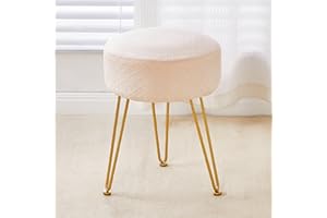 Cpintltr Vanity Stool Foot Stools Velvet Ottoman Stool Round Ottoman Bench Modern Dressing Stool Small Stool Side Table Footstool with Metal Leg Vanity Stool for Bathroom Living Room Champagne