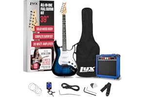 LyxPro 39 inch Electric Guitar Kit Bundle with 20w Amplifier, All Accessories, Digital Clip On Tuner, Six Strings, Two Picks,