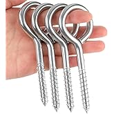 YGAOHF 5 Inch Large Eye Bolts Screw in - 4 Pcs Stainless Steel Eye Hooks Screw in Heavy Duty, 500LBS Breaking Strength, Strong Eye Screws for Wood, Hanging Heavy-Duty Applications