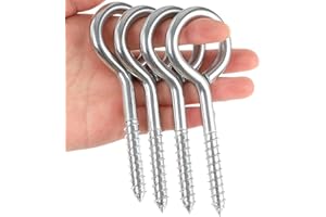 YGAOHF 5 Inch Large Eye Bolts Screw in - 4 Pcs Stainless Steel Eye Hooks Screw in Heavy Duty, 500LBS Breaking Strength, Strong Eye Screws for Wood, Hanging Heavy-Duty Applications