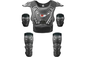 Reomoto Kids Dirt Bike Gear,Child Youth Vest Ridng Garding Set for Motorbike Cycling Skiing MTB with Knee Elbow Pads (Black-K007)