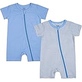 Teach Leanbh Baby Boys or Girls 2 Pack Pajamas Cotton Short Sleeve Zipper Romper Jumpsuits Sleep and Play 3-24 Months …
