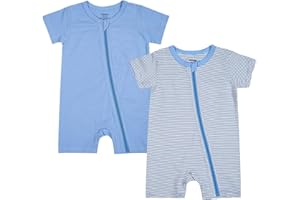 Teach Leanbh Baby Boys or Girls 2 Pack Pajamas Cotton Short Sleeve Zipper Romper Jumpsuits Sleep and Play 3-24 Months …