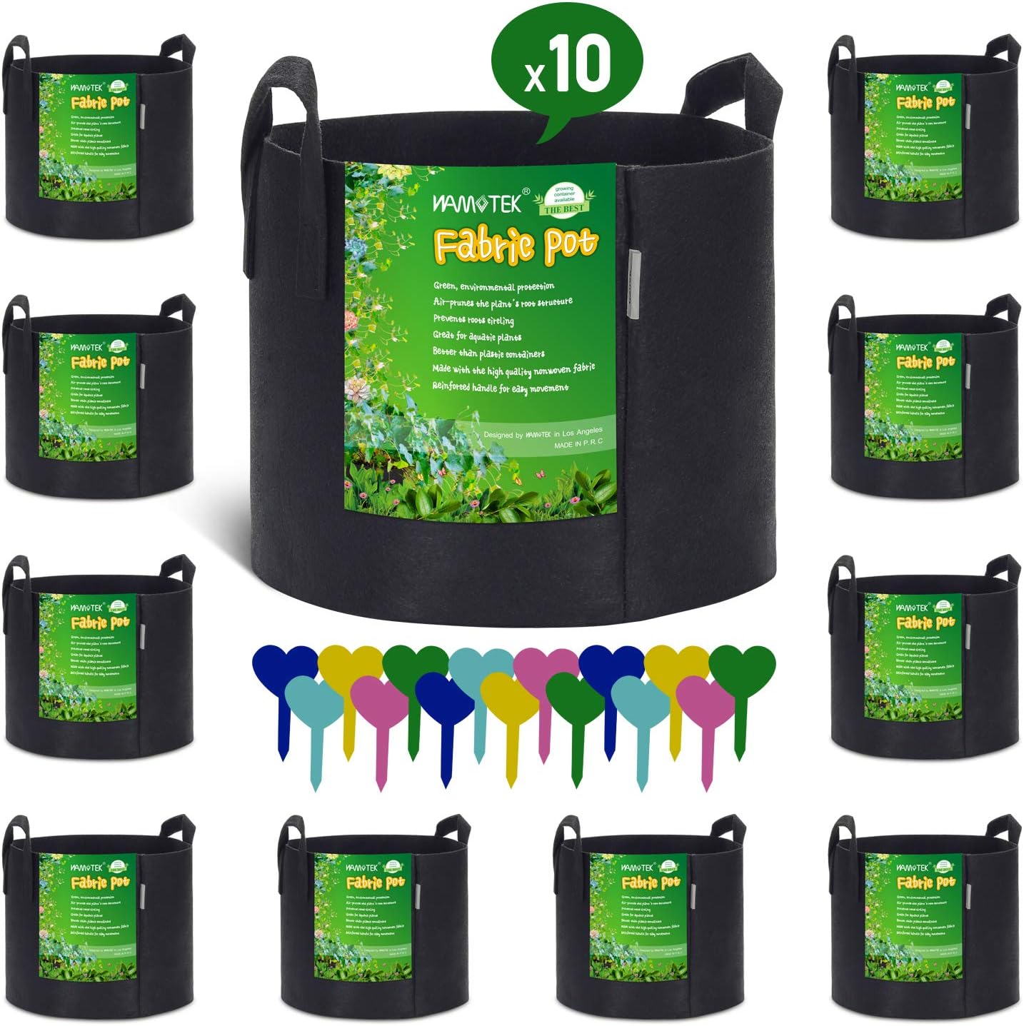 NAMOTEK 10-Pack 5 Gallon Grow Bags for Potato or Plant Container, Thickened Nonwoven Aeration Fabric Pot Plant Grow Bags with Handled