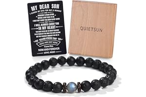 Quietsun Cool Gifts Set for Kids/Teen Boys/Men-Crystal Bracelet+Metal Wallet Card-Gift Box Ready for Christmas/Valentines/Easter/Birthday
