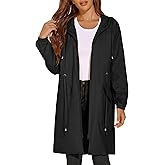 ELESOL Women Rain Jacket Waterproof Long Rain Coats Hooded Windbreaker Lightweight Raincoats Travel Hooded Trench Coats S-3XL