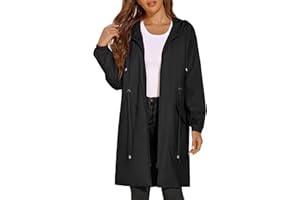 ELESOL Women Rain Jacket Waterproof Long Rain Coats Hooded Windbreaker Lightweight Raincoats Travel Hooded Trench Coats S-3XL