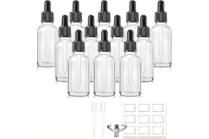 BUMOBUM 12 Pack, 1 oz Tincture Bottles with Dropper, Clear Glass Dropper Bottle with Stainless Steel Funnel, Pipettes & Labels, 30 ml Eye Dropper Bottles leakrproof For Essential Oils Serums Hair Body Oils