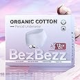 BezBezz Organic Cotton Disposable Period Underwear for Women, Postpartum Diapers, Incontinence Pads for Sensitive Skin, Unscented, 360° Leakproof Panties Heavy Flow Overnight, Size S/M, 12 Count