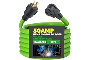 Kanayu 10 ft Welder Extension Cord Compatible with NEMA L14-30P to 6-50R, 4 Prong Generator to 3 Prong Welder Power Adapter Cord 30 Amp Generator Locking Plug Connector for Welding