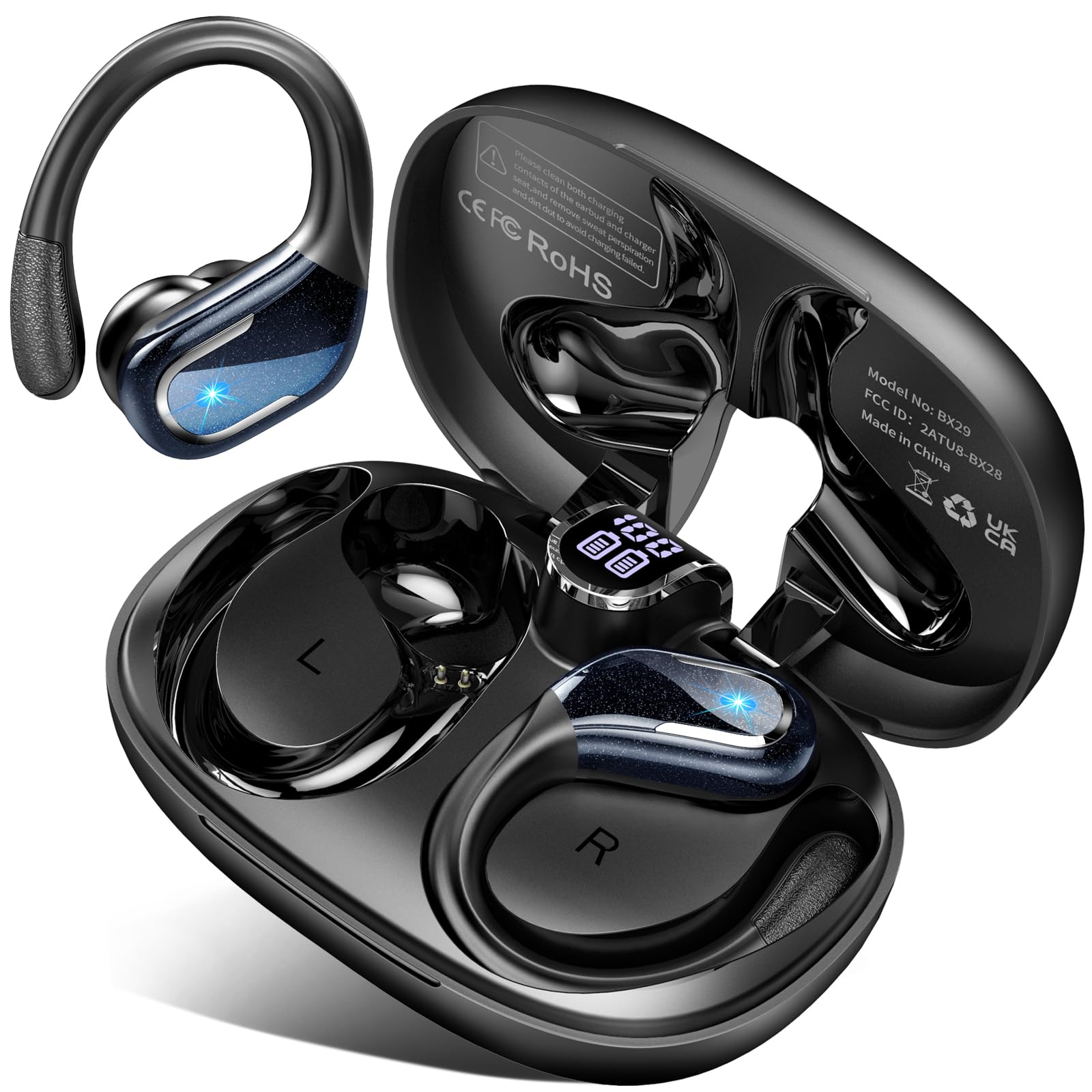 Photo 1 of Ltinist Wireless Earbuds, 75hrs Bluetooth 5.4 Headphone Sport, 2025 Bluetooth Earbuds Deep Bass Over Ear Buds with Earhooks, ENC Noise Cancelling Earphone Mic, IPX8 Waterproof for Workout/Running/Gym