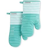 KitchenAid Albany Oven Mitt 2-Pack Set, Aqua Sky, 7"x13"