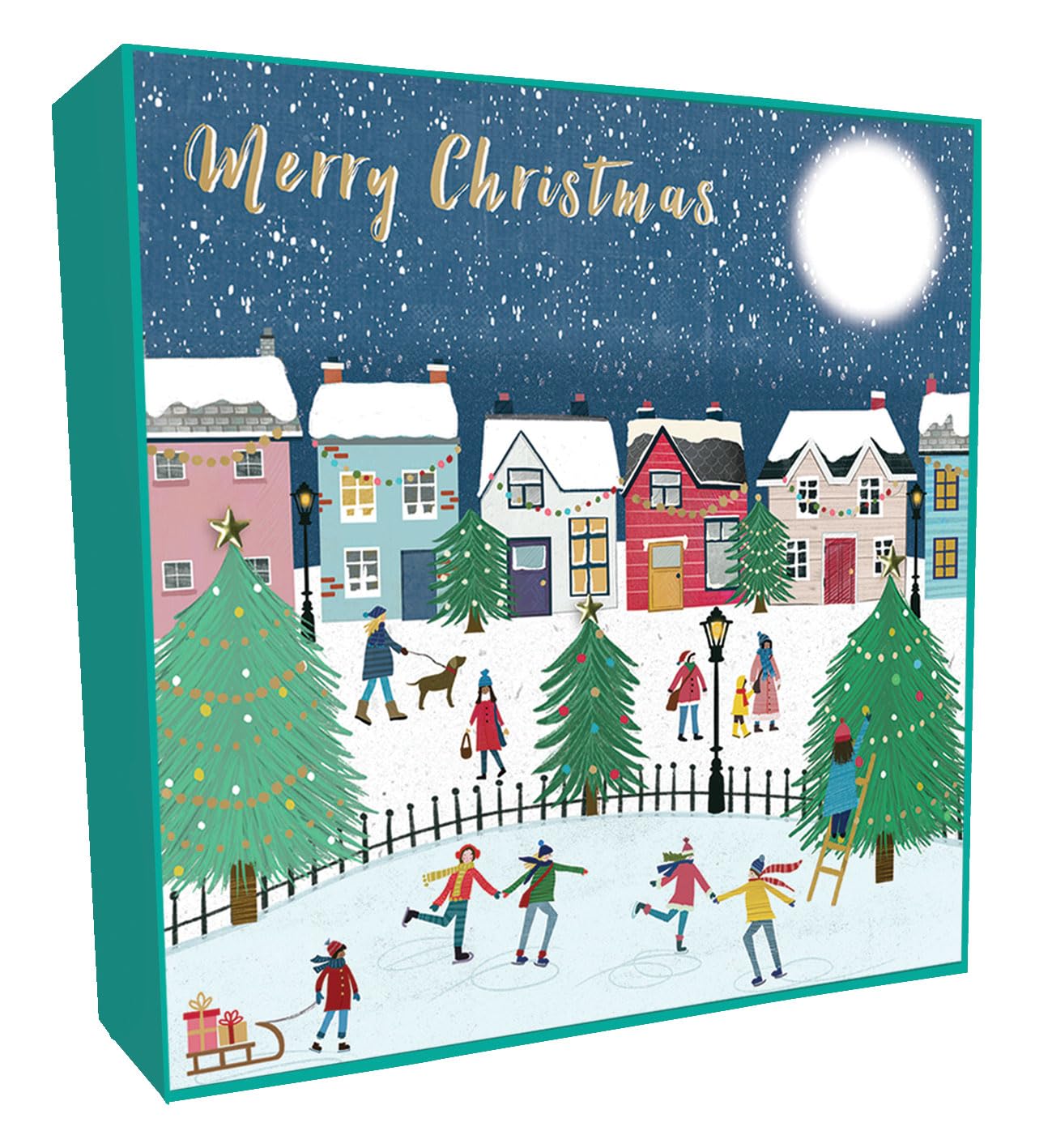 Box of 6 Christmas Village Luxury Hand-Finished Christmas Cards Card Boxes XLSB080