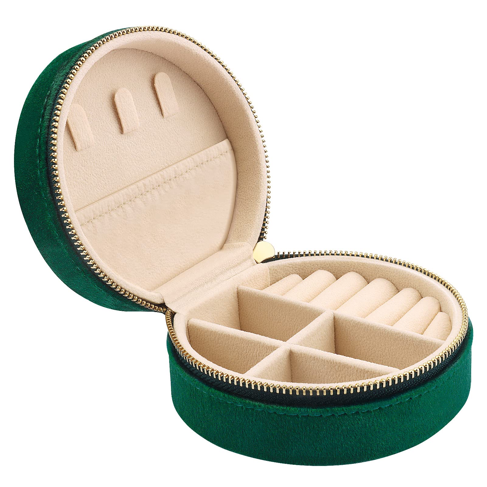 Casiwaft Mini Velvet Travel Jewelry Case, Travel Jewellery Box Organiser, Small Jewelry Organiser Storage for Rings Earrings Necklace Bracelets, Dark Green
