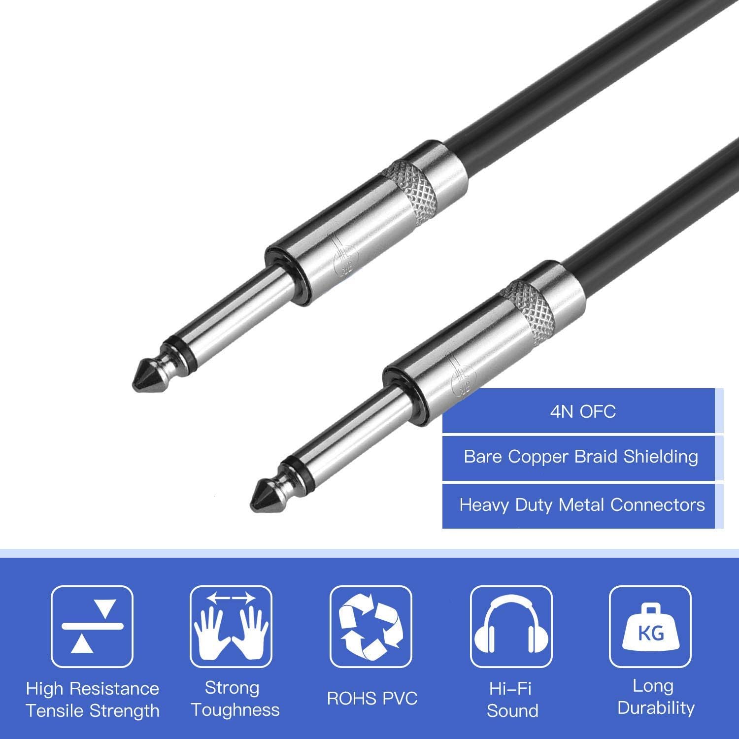 Dekomusic 2Pack 6 ft 1/4" to 1/4" Speaker Cables, True 12AWG Patch Cords, 1/4 Male Inch DJ/PA Audio Speaker Cable 12 Gauge Wire.: Electronics