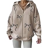 SOLY HUX Women's Bow Graphic Hoodies Zip Up Drawstring Long Sleeve Hooded Sweatshirt Jacket Cute Preppy Clothes
