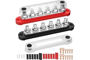 RVMARINEPAT 12V Bus Bar 250A Power Distribution Block, 12 Volt Busbars 6 x 5/16" (M8) Terminal Studs Positive & Negative for 