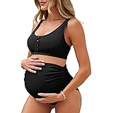 Summer Mae Maternity Ribbed High Waist Swimsuit Crop Top Bikini Bathing Suit High Cut Two Piece Pregnancy Swimwear