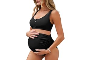 Summer Mae Maternity Ribbed High Waist Swimsuit Crop Top Bikini Bathing Suit High Cut Two Piece Pregnancy Swimwear