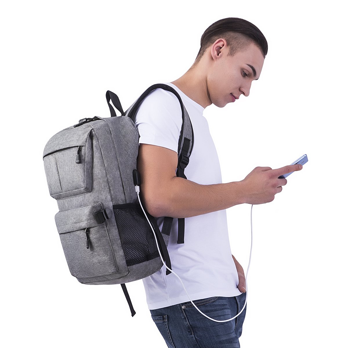 Casual Laptop Backpack School Bag Daypack Bookbag with USB Charging Port Fits 15 Inch Laptop Notebook for College Students Travel Backpack Women & Men (Gray)