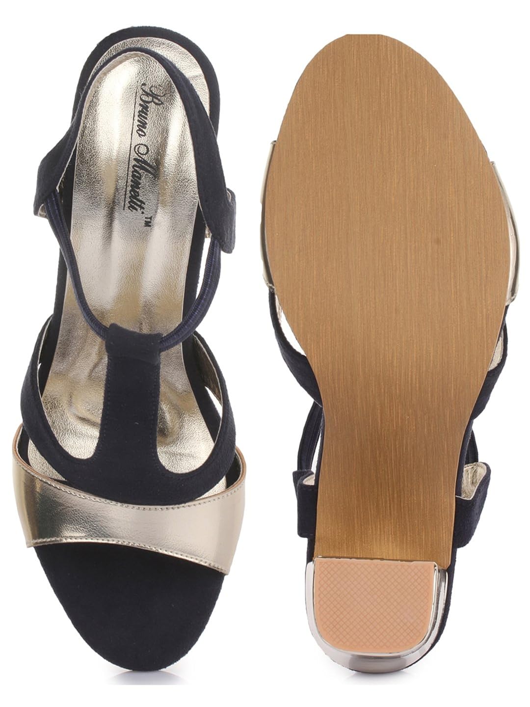 bruno manetti women golden suede leather block heels