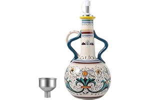 23oz Hand-Painted Ceramic Olive Oil Dispenser Bottle – Decorative Stoneware Oil Dispenser with Spout & Handle – Italian Style