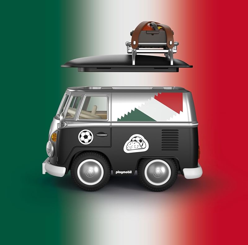 | Volkswagen | Volkswagen T1 Camper Mex Edition | Retro Camper com Equipamento Desportivo, Bagageiro e Folha de Autocolantes | para crianças a partir dos 4 anos | 72315