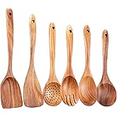 Wooden Kitchen Utensils Set,GUDAMAYE 6 PCE Wooden Spoons for Cooking,Wooden Cooking Utensils,Natural Teak Wooden Spoons For Non-stick Pan