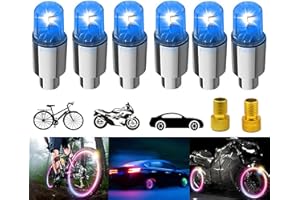 YUERWOVER 6 Pack Tire Lights Flash Wheel Light Waterproof LED Valve Cap Lamp Motion Activated with 6 Extra Batteries and 2 French Valve Adapters for Vehicles Car Truck Motorcycle Bike (Blue)