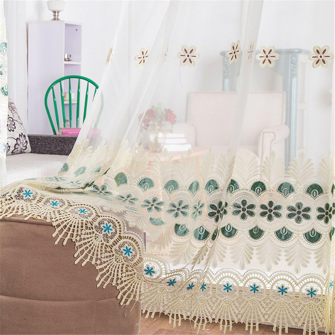 Ethomes translucent white yarn embroidered curtains living room bedroom window curtain panels 46 by 54 inch