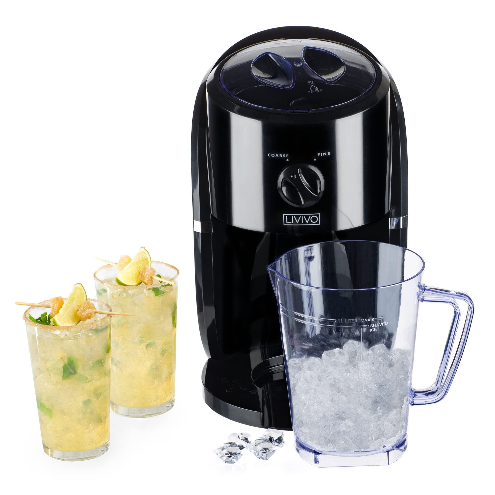LIVIVO Electric Ice Crusher – Powerful Slush Machine with Stainless Steel Blades, Removable 1L Hopper & Ice Scoop – Ideal for Snow Cones, Slushies, Cocktails, Frappes, Iced Tea & More (Black)
