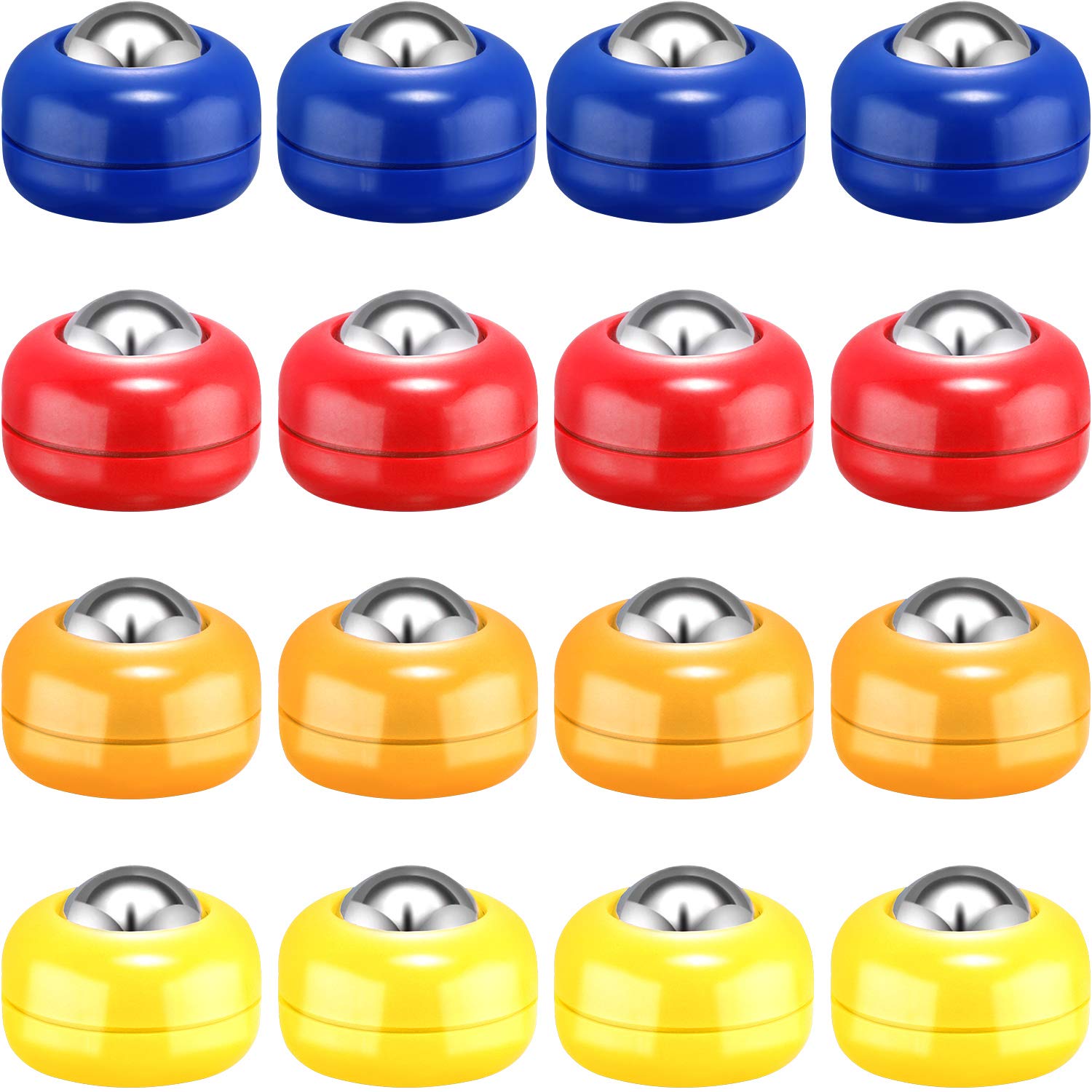 Photo 1 of 16 Pieces Mini Shuffleboard Replacement Pucks Tabletop Equipment Rollers Set Shuffleboard Curling Accessories (Red, Blue, Orange, Yellow)