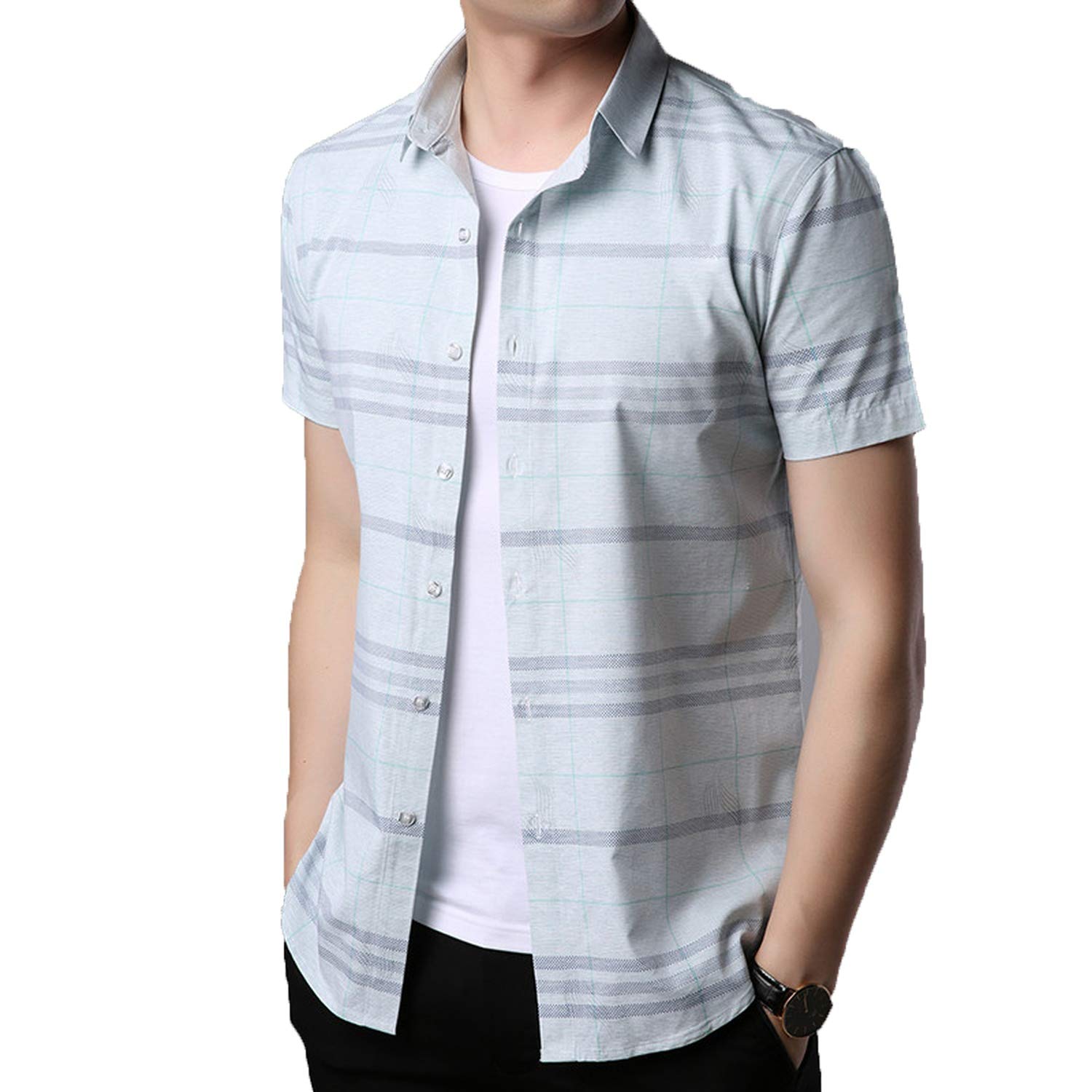Men Short Sleeve Striped Shirt Men 2019 