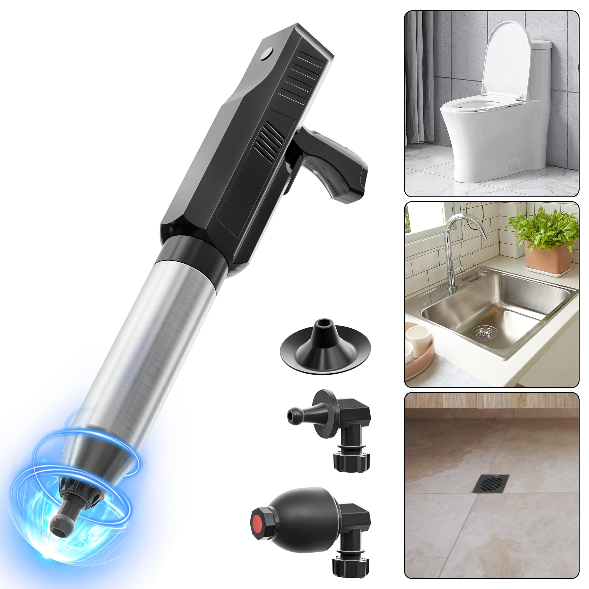 Photo 1 of Electric Toilet Plunger - High-Pressure Plungers For Bathroom - Heavy Duty Drain Clog Remover with Barometer - Toilet/Drain/Sink Unclogger Tools for Bathroom, Floors, Shower(Black)