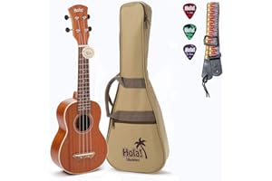 Hola! Music HM-121MG+ Deluxe Mahogany Soprano Ukulele Bundle with Aquila Strings, Padded Gig Bag, Strap and Picks, Natural