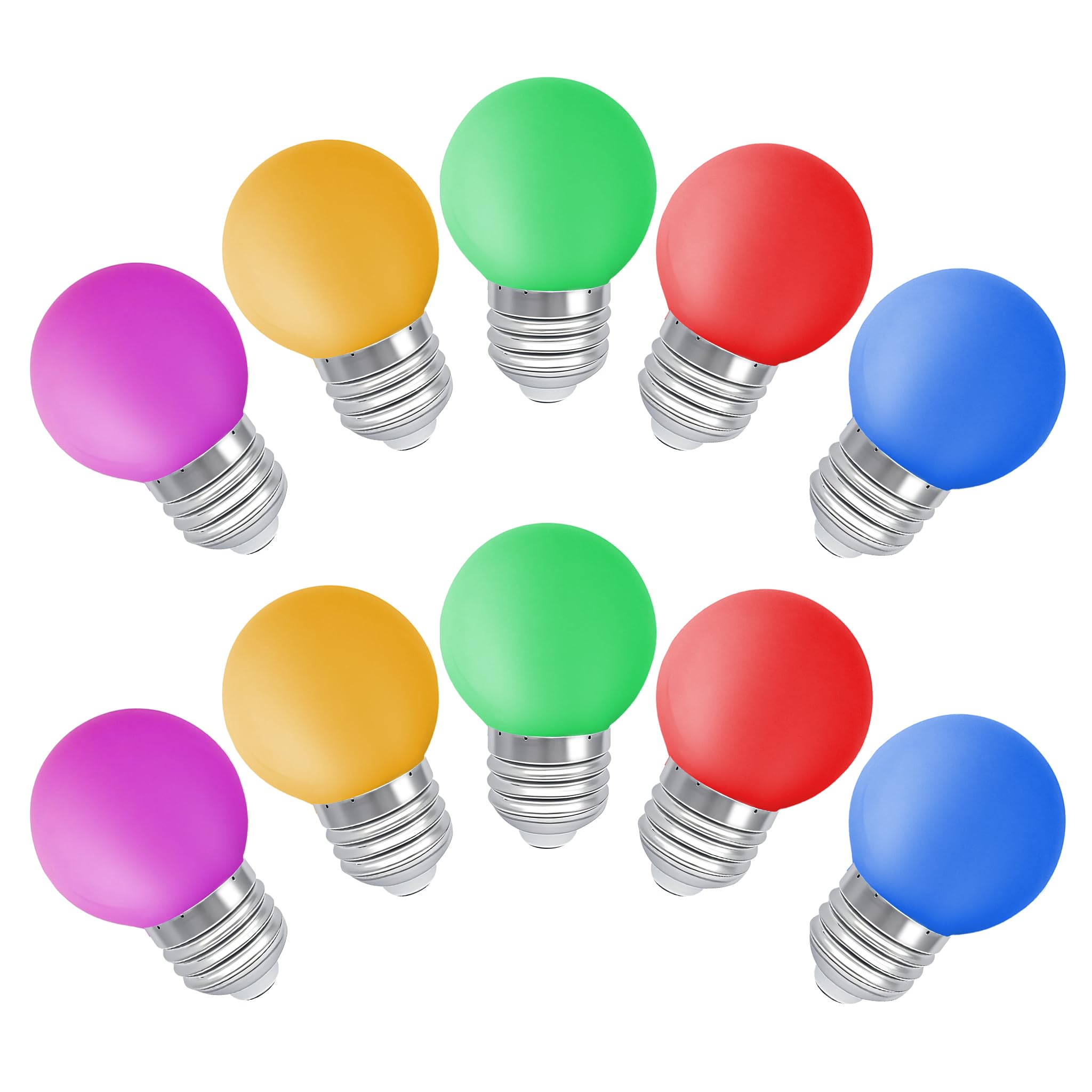 Mixed Colours G45 Mini LED 1W Light Bulb, E27 Standard Base Multi-Colored Bulbs, 10 Watt Equivalent, Purple Yellow Green Red Blue for Wedding Halloween Christmas Party Bar Mood Decoration,10 Pack
