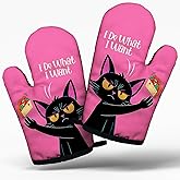 Humor Black Cat Cooking and Baking BBQ Kitchen Gadgets with Heat Resistant Silicone Non-Slip, I do What I Want Oven Mitts Set of 2, Gifts for Cat Lover Hostess Mom Aunt Wife Sister BFF Colleague