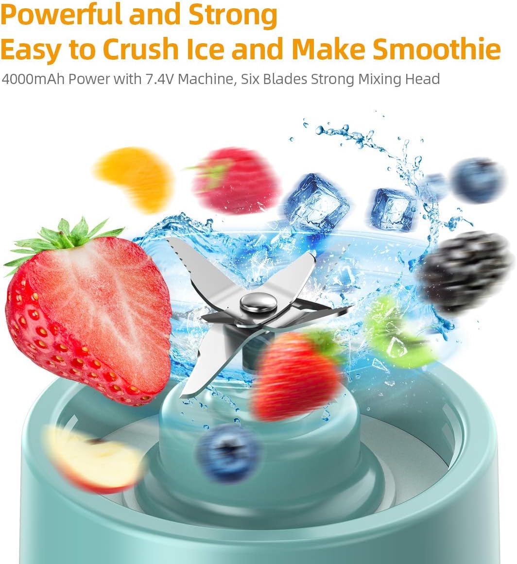 [2020 Upgraded Version]Hotsch Portable Blender, Personal Size Blender Juicer Cup for Juice Crushed Ice Smoothies and Shakes, 4001mAh USB Rechargeable with Six Blades, Mini Blender for Sports, Office, Travel, Gym and Outdoors: Kitchen & Dining