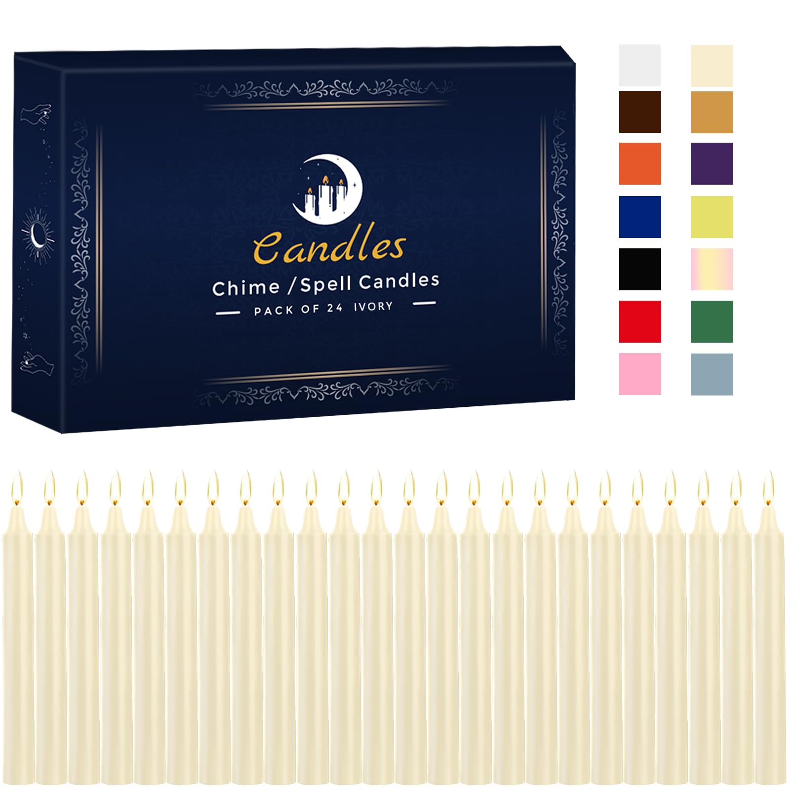 Kunrsug 24 Pack Ivory Color Spell Chime Candles – Premium Mini Unscented Taper Candles for Rituals, Prayer, Birthdays, Meditation, Altar, Spells, Chime Candles - 4 Inch Tall - Ideal for Witches