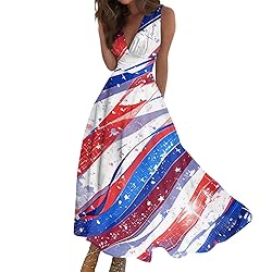 CHRATLHI Red White and Blue Dress for Women Flowy