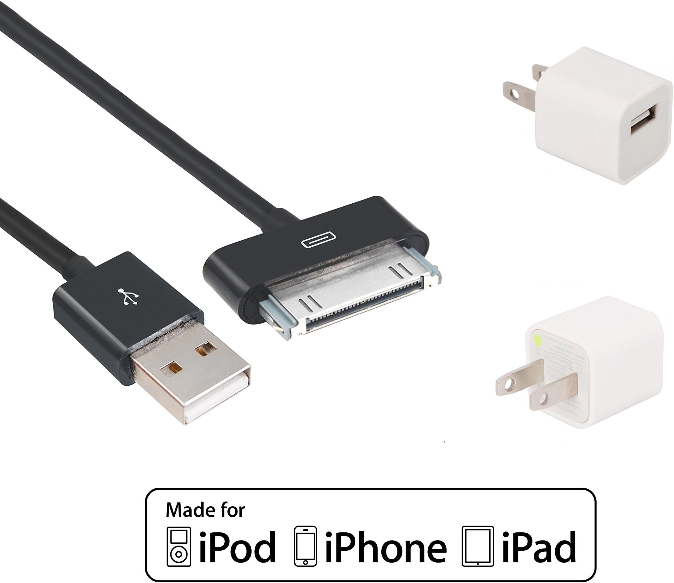 Charge & Sync 30pin to USB Cable 6ft + USB Wall Charger COMBO - Five Guys [Apple MFI Certified] Wall Plug and Charger Cable for iPhone 3G, iPhone 4, iPhone 4s, iPad 2, iPad - 2 for 1 iPad Charger Kit