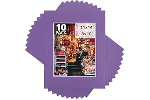 MBC MAT BOARD CENTER Mat Board Center, Pack of 10, 11x14 for 8x10 Purple Color Mats - Bevel Cut, Acid Free, 4-ply Thickness, White Core - for Pictures, Photos, Framing