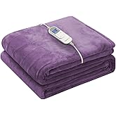 Wapaneus Foot Pocket Heated Blanket Electric Throw with 10 Heating Levels and 4 Timer Settings 4 Hours Auto Shut Off, Flannel Fast-Heating Heated Throw 50" x 60", Machine Washable, Purple