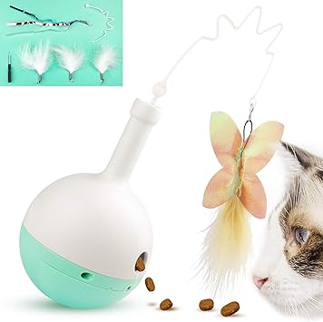 Amazon 21最新 猫 おもちゃ 人気 電動 猫じゃらし おやつボール 自動回転 早食い防止 犬 おもちゃ 知育玩具 運動不足対策 自動給餌器 犬猫兼用高品質 フラスコ 揺れるおもちゃ ミント グリーン Melonva ボール 通販