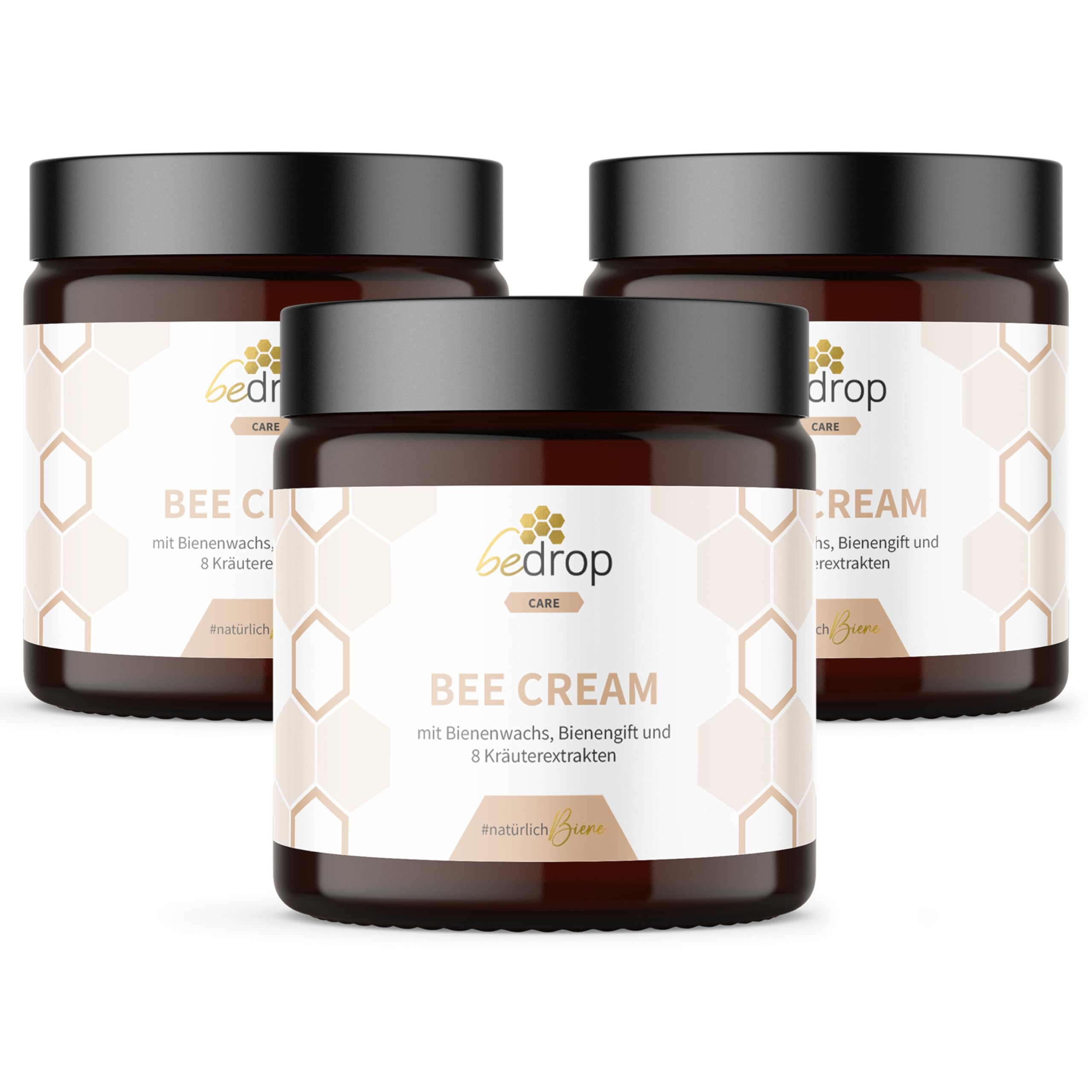 bedrop Bee Cream Bienengiftsalbe hochdosiert (kühlend & wärmend) - Bienengiftcreme mit Bienenwachs & 8 Kräuterextrakten u.a. Aloe Vera, Ringelblume, Eukalyptus und Rosskastanie (3x 100g Sparset)