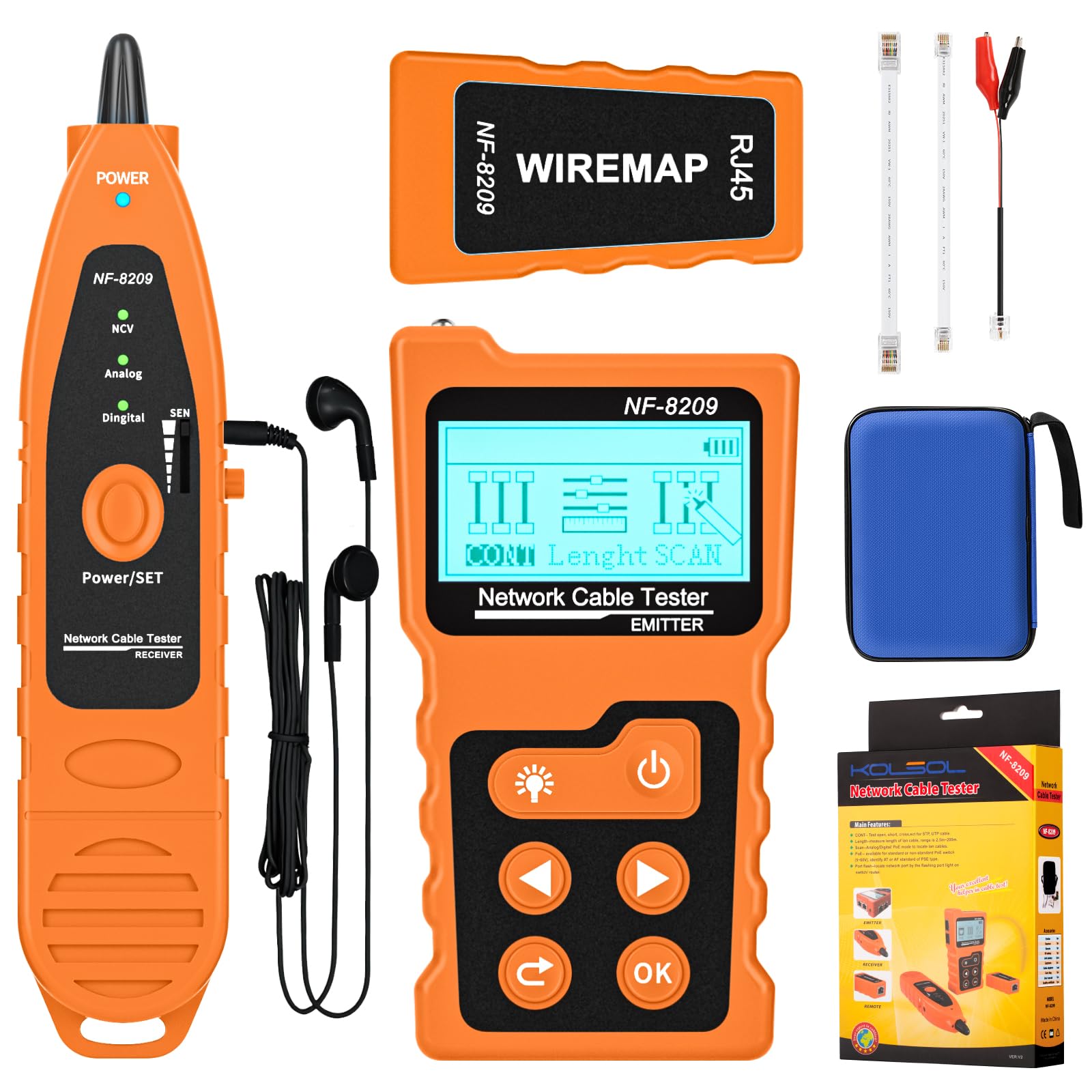 KOLSOL Network Cable Tester,Network Cable Wire Tracker for Cat5/Cat6, NF-8209 PoE Tester with NVC/LCD LAN Cable