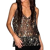 Women Sequin Top Sleeveless Sparkly Shimmer Sheer Cami Rave Festival Clubwear