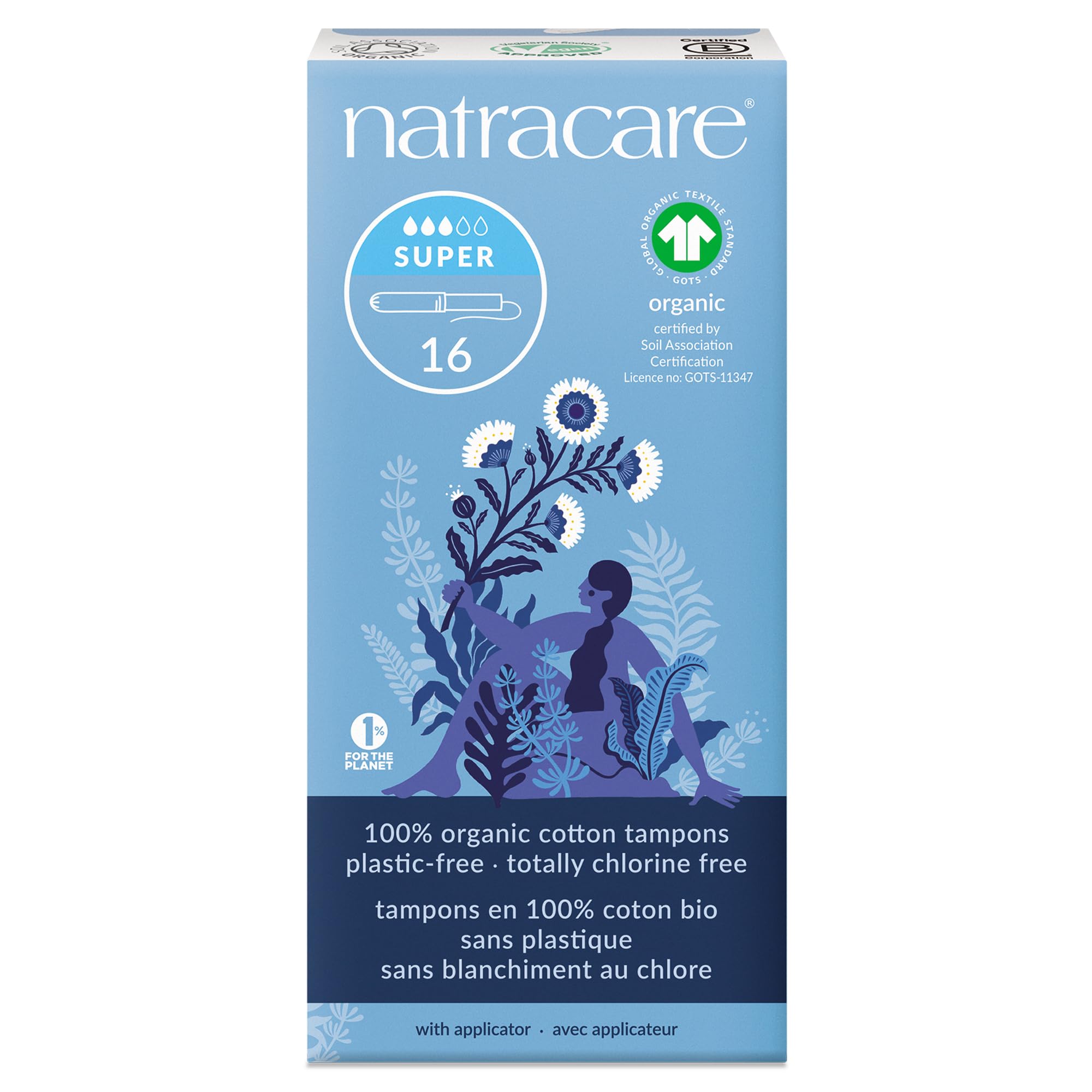 Natracare Organic Cotton Tampons Super Absorbency with Card Applicator | 1 Pack of 16 Tampons