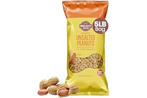 Wellsley Farms Unsalted and Roasted In-Shell Peanuts - USA Grown Whole Peanuts with Shell - Non-GMO, Low Sodium and Cholesterol Free - Shell-Cracking Snack for Game Day, BBQ and Travel - 5 lb Bag